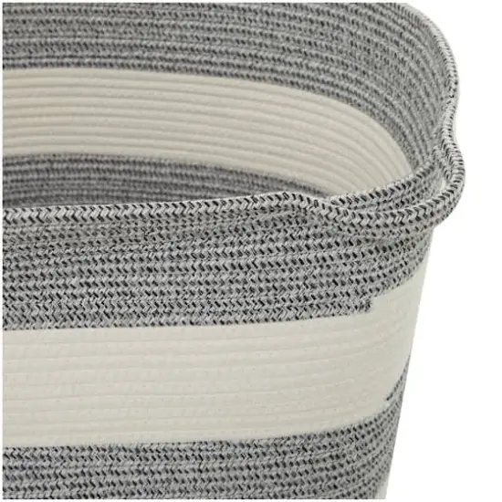 Gray Cotton Handmade Striped Storage Basket with Handles Set of 2 19", 19" {4}