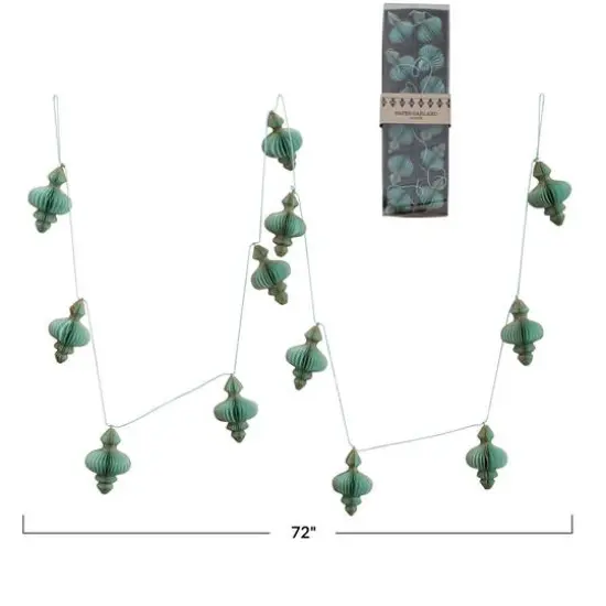 Hello Honey&reg; 6ft. Handmade Recycled Paper Honeycomb Finial with Gold Glitter Garland Turquoise {4}