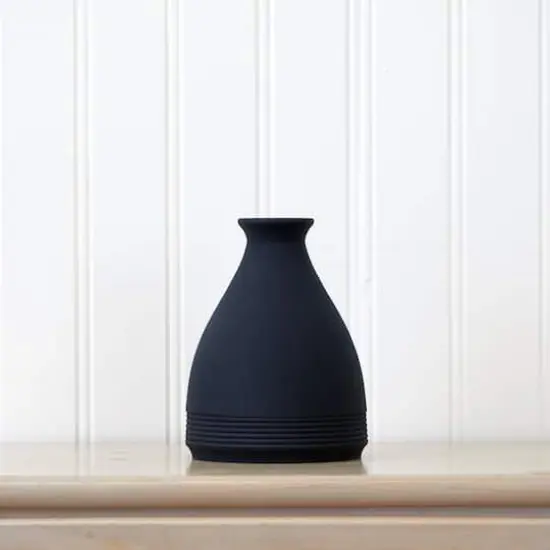 10" Black Matte Cone Stone Vase {4}