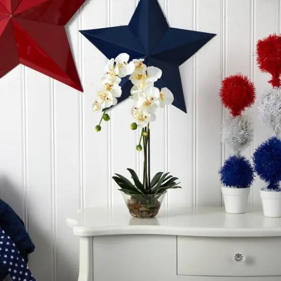 18" White Orchid Arrangement in Glass Vase {7}