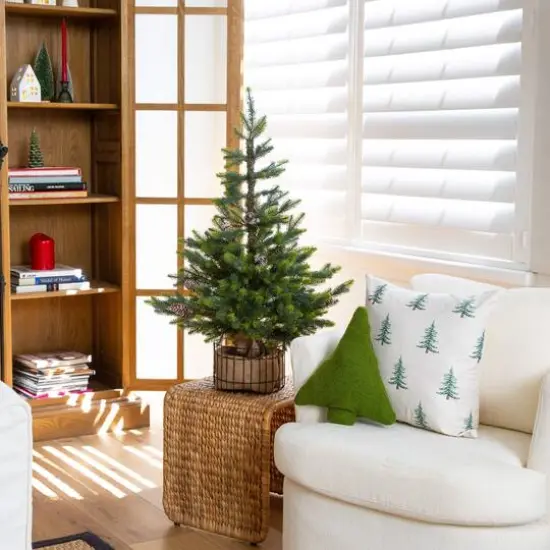 3ft. Artificial Balsam Fir Christmas Tree with Pine Cones in Jute Wire Planter {7}