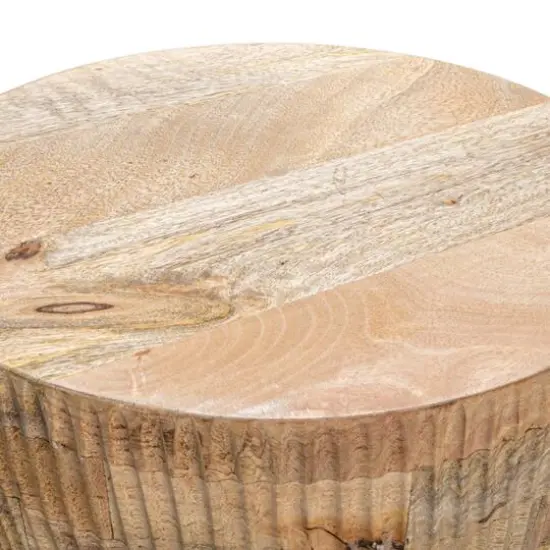 Hello Honey&reg; 26" Round Hand-Carved Natural Mango Wood Stool {9}