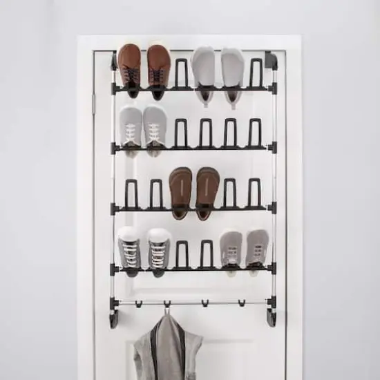 Organize It All 12 Pair Over the Door Shoe Rack With Accessory Hooks {4}