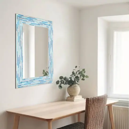 Head West Frameless Reeded Aqua/Blue2 Tiled Printed Wall Mirror - 23" x 30" {10}