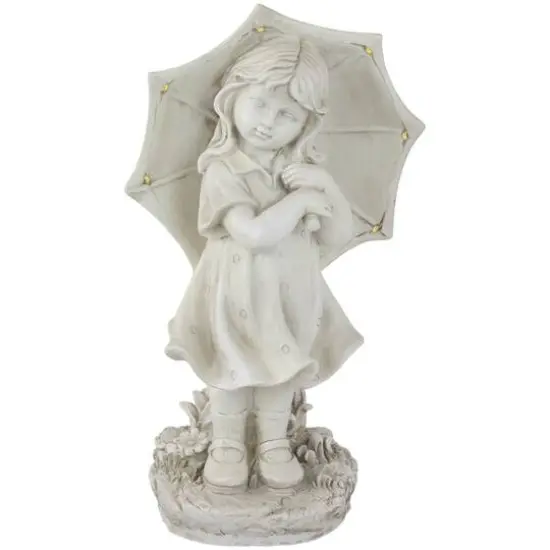 18" Solar LED-Lit Girl with Umbrella Outdoor Garden Statue {1}