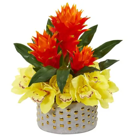 Cymbidium Orchid and Bromeliad Artificial Arrangement {1}