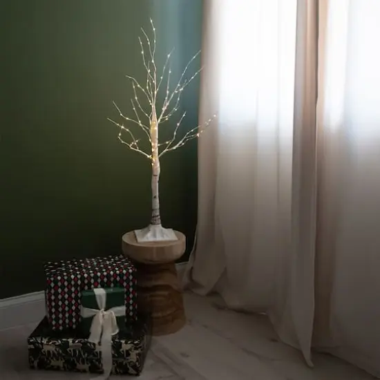 3ft. Pre-Lit White Birch Artificial Christmas Tree, Warm White LED Lights {8}