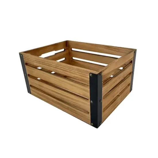 14.25" Natural Brown Wood & Metal Crate by Ashland&reg; {3}