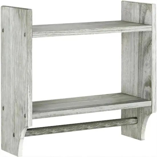 2-Tier Wood Wall Mounted Bathroom Shelf with Towel Rack Olive Green {5}