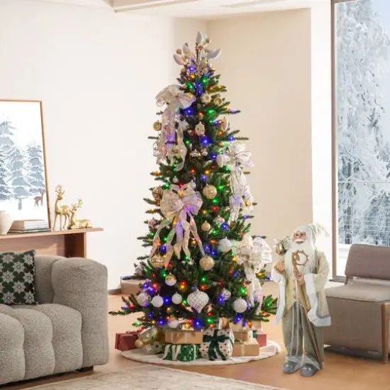7.5ft. Pre-Lit Slim Fir Christmas Tree Kit with Ornaments, Tree Skirt & Santa Figurine {3}