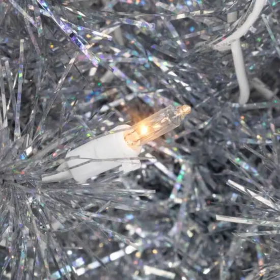 2ft. Pre-Lit Silver Iridescent Tinsel Artificial Christmas Tree, Clear Lights {6}