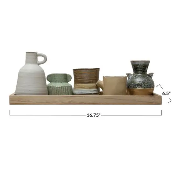 Hello Honey® Multicolor Reactive Glaze Mango Wood Tray With 3 Vases & 2 Planters Set {3}