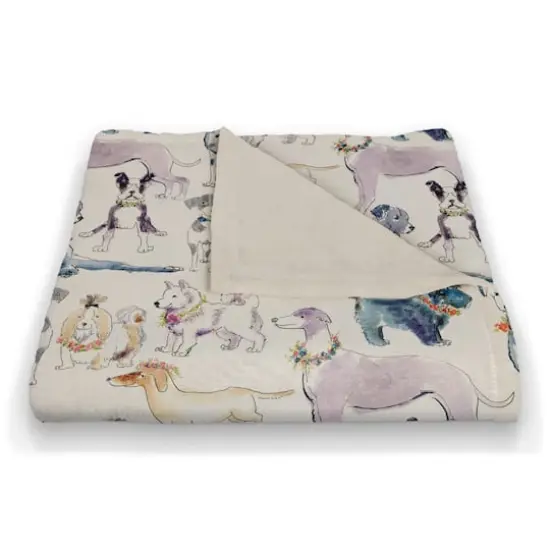 Watrercolor Dog Flowers 50" x 60" Coral Fleece Blanket {3}
