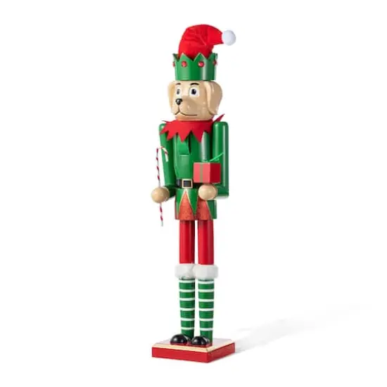 Glitzhome&reg; 23.5"H Wooden Christmas Elf Dog Nutcracker {7}