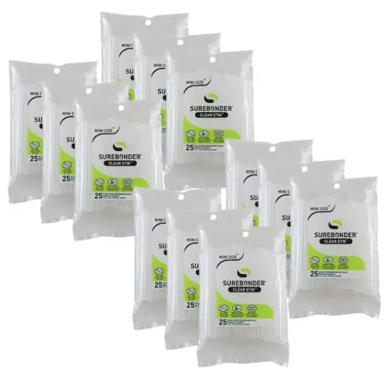 Surebonder® Mini Clear 4" Dual Temp Hot Glue Sticks, 12 Packs of 25 {1}