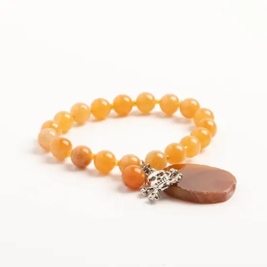 John Bead Peach Aventurine Stretch Bracelet with Agate & Skull Charms {4}
