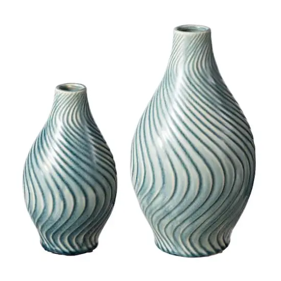 Glitzhome&reg; Spiraling Artistry Turquoise Ceramic Modern Vase Set {1}