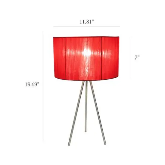 Simple Designs Brushed Nickel Tripod Table Lamp Brushed Nickel/Red {4}