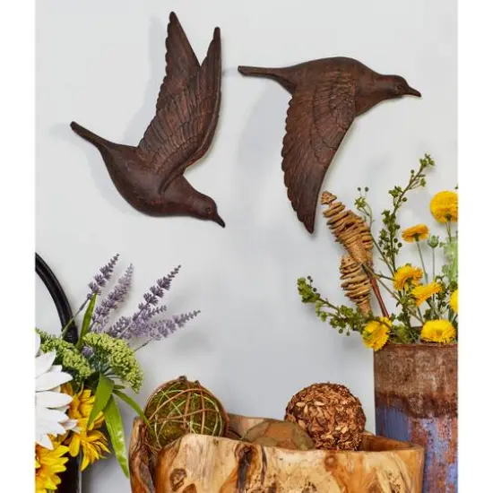 Brown Metal Farmhouse Birds Wall Decor Set {11}