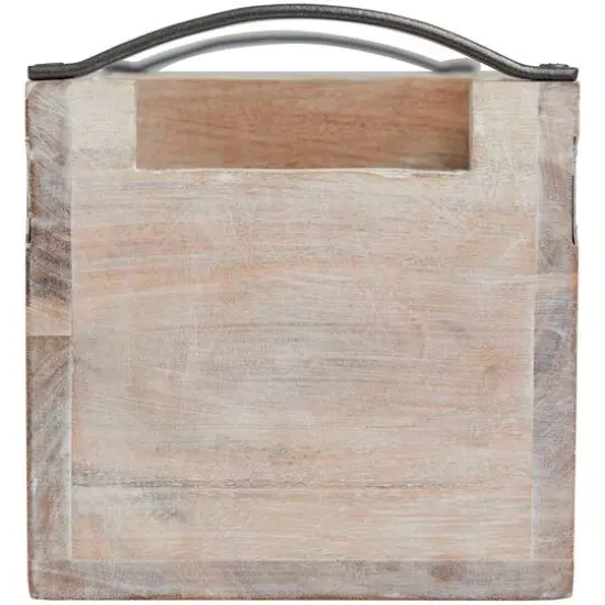 11.5" Beige Wood Modern 3 Section Decorative Tray with Metal Handles {5}