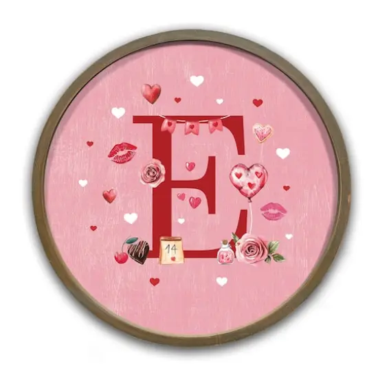 Valentine Things Monogram Round Brown Framed Print E {1}