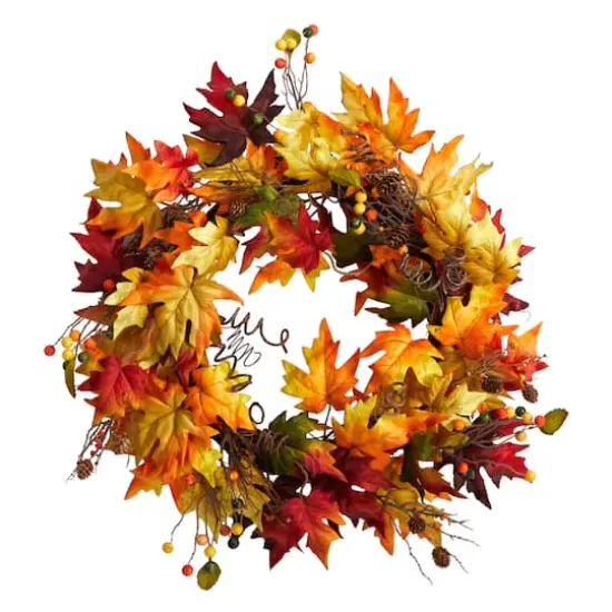 24" Autumn Maple Leaf & Berries Fall Wreath {1}