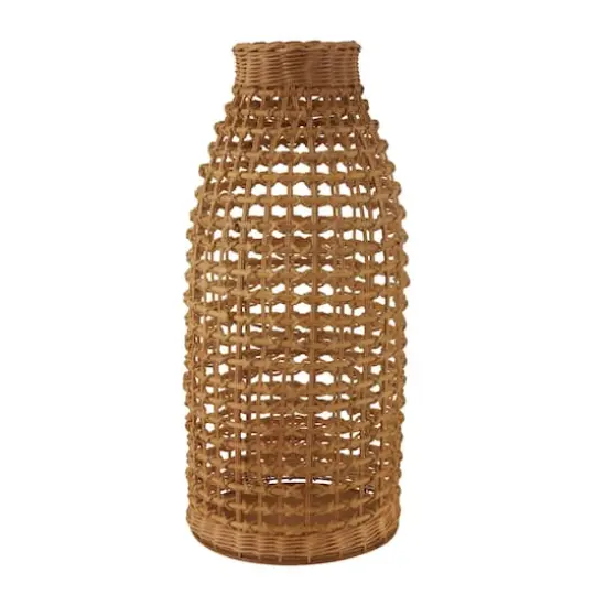 2ft. Brown Rattan Handmade Woven Vase with Open Framed Grid Design {1}