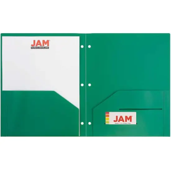 JAM Paper 3-Hole Heavy Duty Plastic Pocket Folder, 6ct. Green {5}