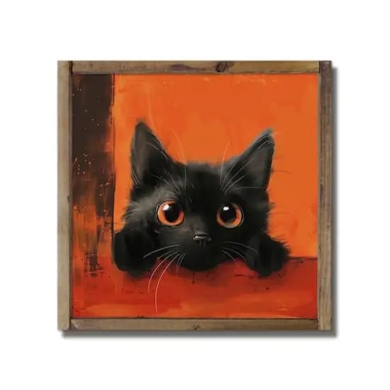 Black and Orange Cat 9.5" x 9.5" Framed Wood Plaque {1}