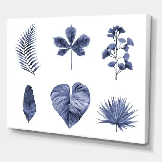 Designart - Abstract Blue Set Of Plant Leaves - Traditional Canvas Wall Art Print {2}