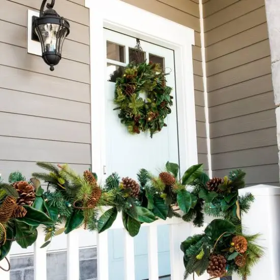 Village Lighting 9ft. Pre-Lit LED Magnolia Leaf Garland {8}