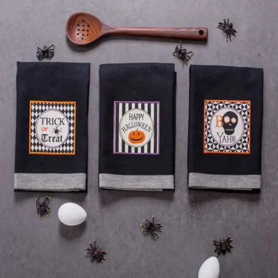 DII® Black All Hallows Eve Halloween Embellished Dishtowel Set {12}