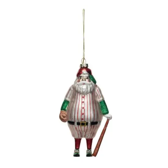 Hello Honey&reg; 5.75" Glass Santa in Baseball Outfit Ornament with Bat & Glitter {1}
