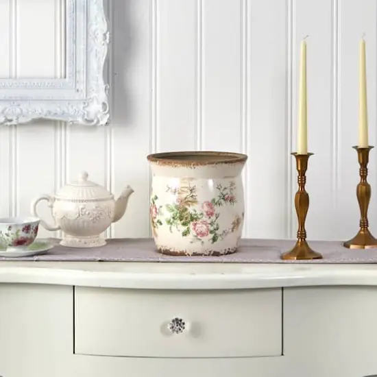 8" Tuscan Ceramic Floral Print Planter {4}