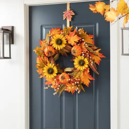 Glitzhome&reg; 24" Fall Sunflower Pumpkin Leaf Wreath {6}