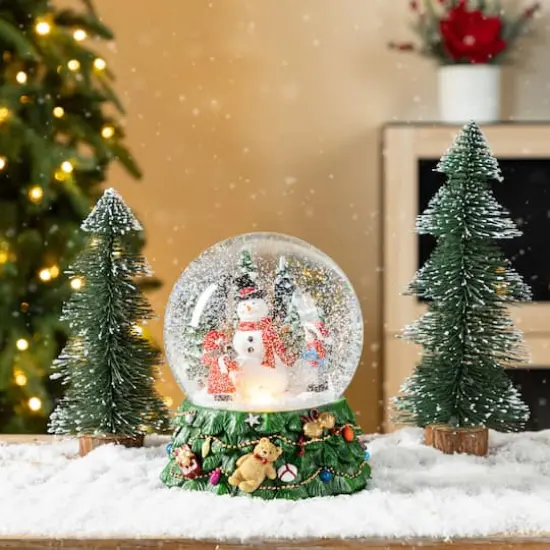 Glitzhome&reg; 150mm Christmas Resin Lighted Musical Snowflakes Snowman Waterglobe {4}