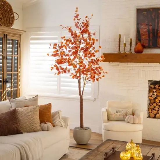 8ft. Pre-Lit Grand Autumn Eucalyptus Artificial Fall Tree with 540 Warm White LED Lights {11}