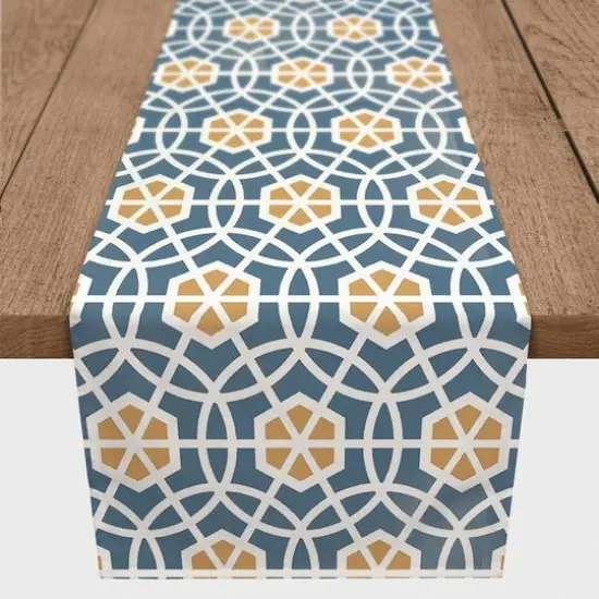 72" Blue & Yellow Circle Hex Cotton Twill Runner {3}