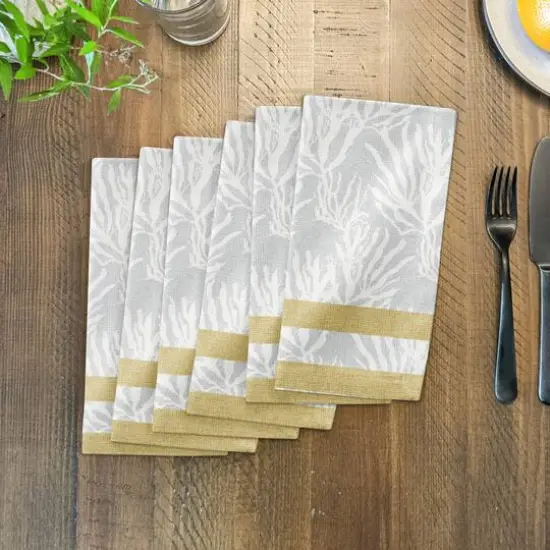 Coral & Stripe Cotton Twill Napkin White/Yellow/Blue {4}