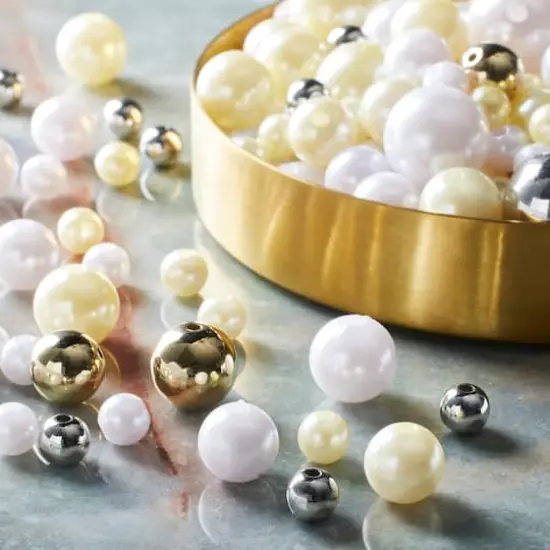 White, Cream & Gold Pearl Plastic Mix Craft Beads by Bead Landing&reg; {4}