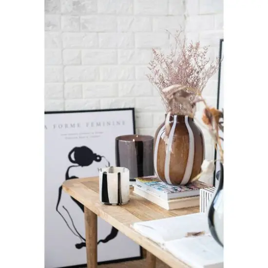 Hello Honey&reg; 9" Brown & White Striped Glass Vase {5}