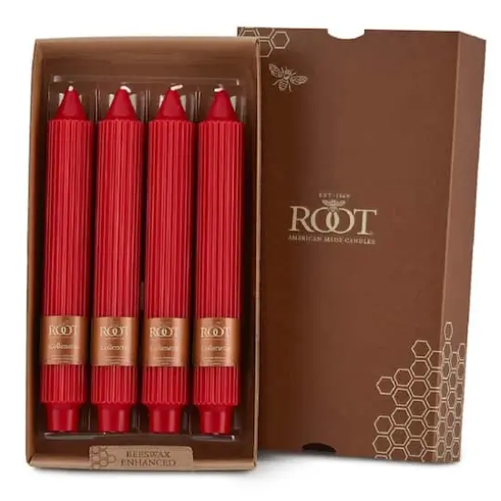Root Candles 9" Unscented Grecian Collenette Taper Candles, 4ct. Red {1}
