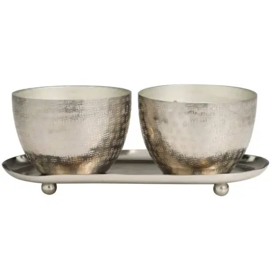 Campfire Scented Candles in Silver Grid Patterned Bowls Set {6}