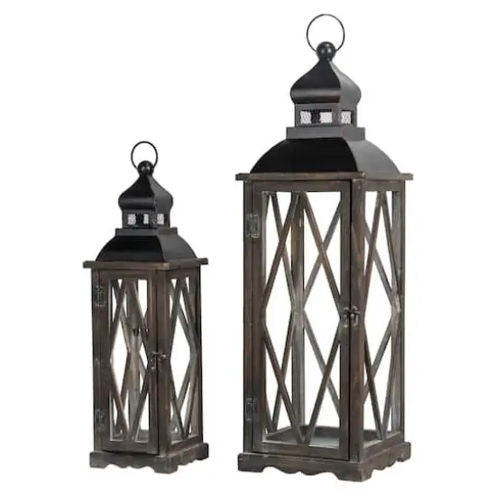 Modern Farmhouse Wooden Lantern Set, 28.5" & 20.5" {1}