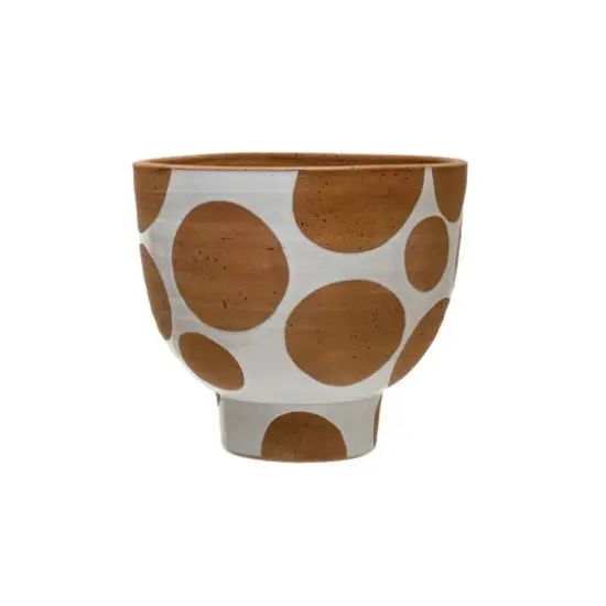 Hello Honey&reg; 9" White & Brown Polka Dot Terra Cotta Pot {1}