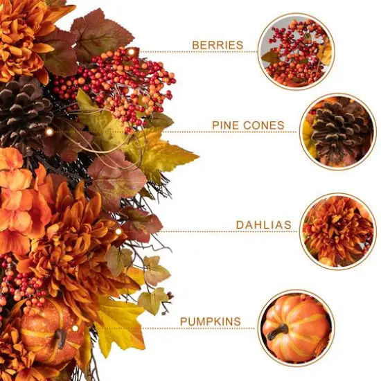 Glitzhome&reg; 27" Fall Dahlia, Pumpkin, Leaf & Berry Swag {15}