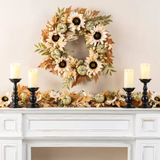 Glitzhome&reg; 72" Fall Neutral Sunflower, Pumpkin and Leaf Garland {5}