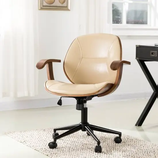 Glitzhome® 38" Leatherette Gaslift Adjustable Swivel Office Chair Beige {3}