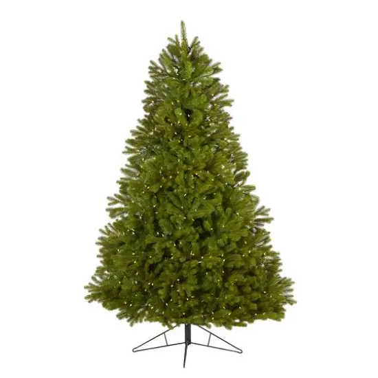 7ft. Pre-Lit Cambridge Spruce Flat Back Artificial Christmas Tree with Warm White Multifunction LED Lights {1}