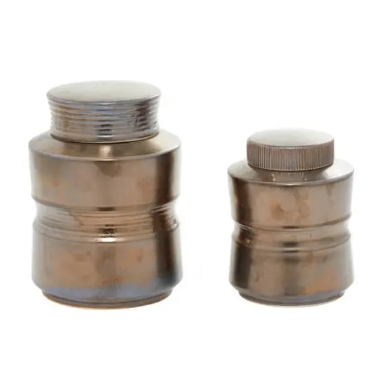 Set of 2" Bronze Ceramic Contemporary Decorative Jars, 9", 7" {3}